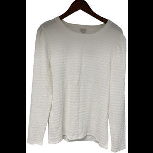 Jaclyn Smith Women's Solid Crinkle Knit Puff Sleeve Top White - Regular